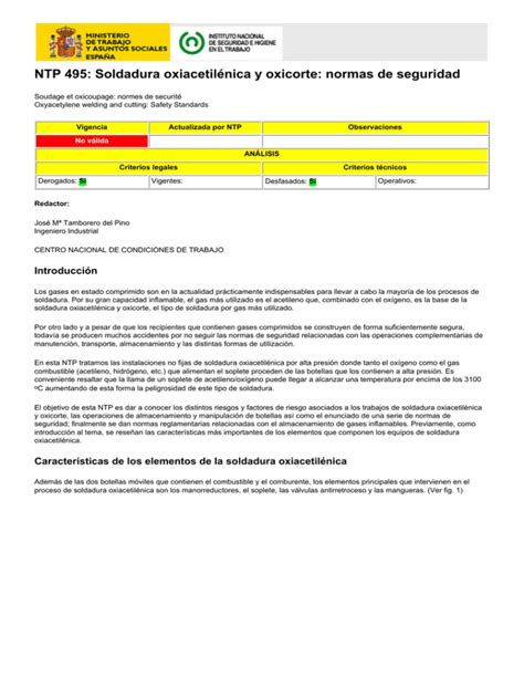 NTP 495: Soldadura oxiacetilénica y oxicorte: normas de 